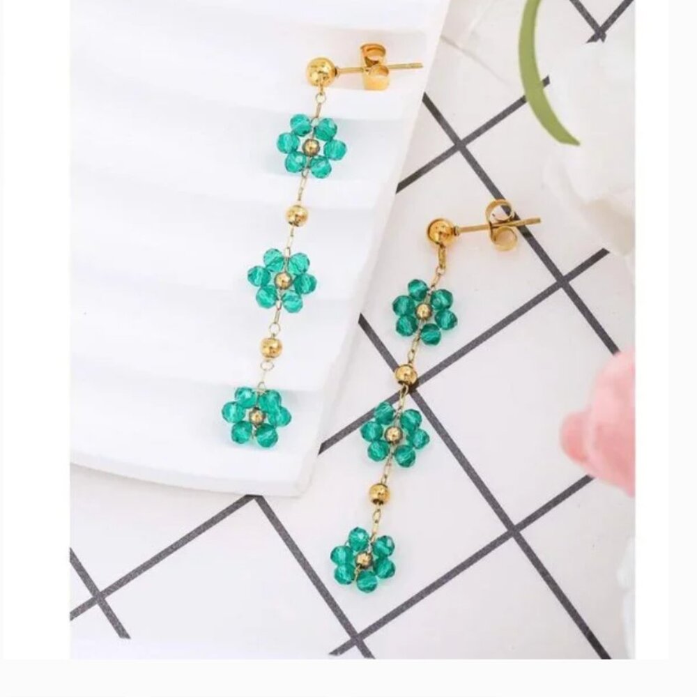 ❤️ FREE Beaded Flower Floral Chic Drop Tiered Modern Hipster Vaca Hip Earrings